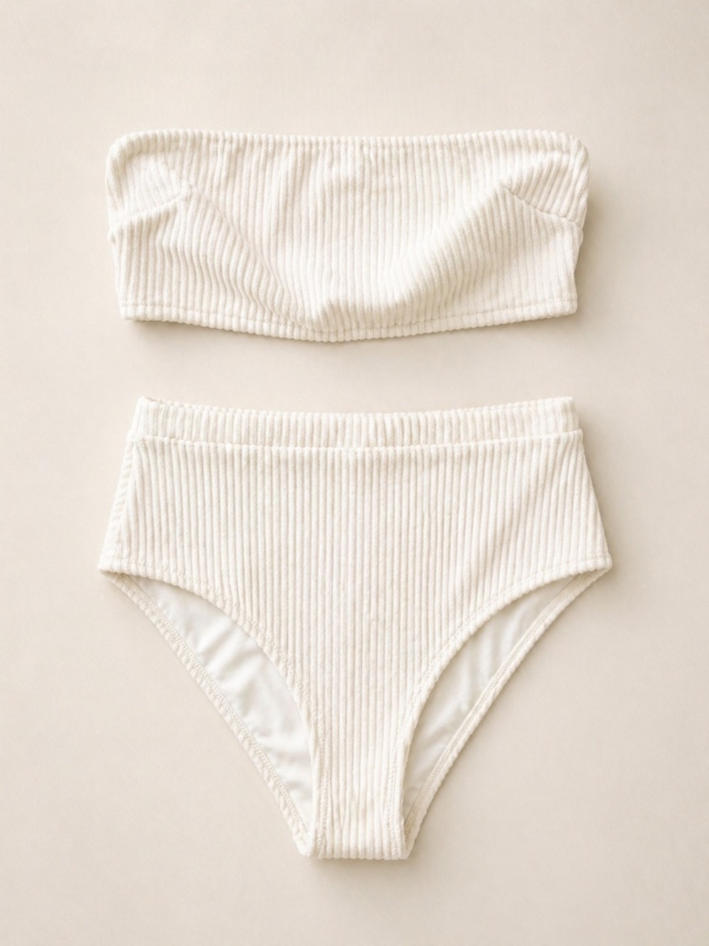 H&M Women’s White High-Waisted Bikini Set / White Strapless Bikini / Plus Size